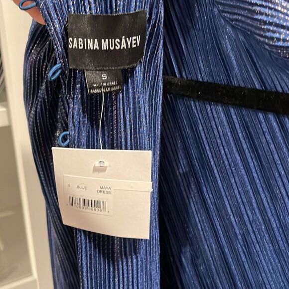 SABINA MASAYEV (NWT) Maya Foil Pleated Knit Minidress, Blue, Size S - Picture 10 of 13